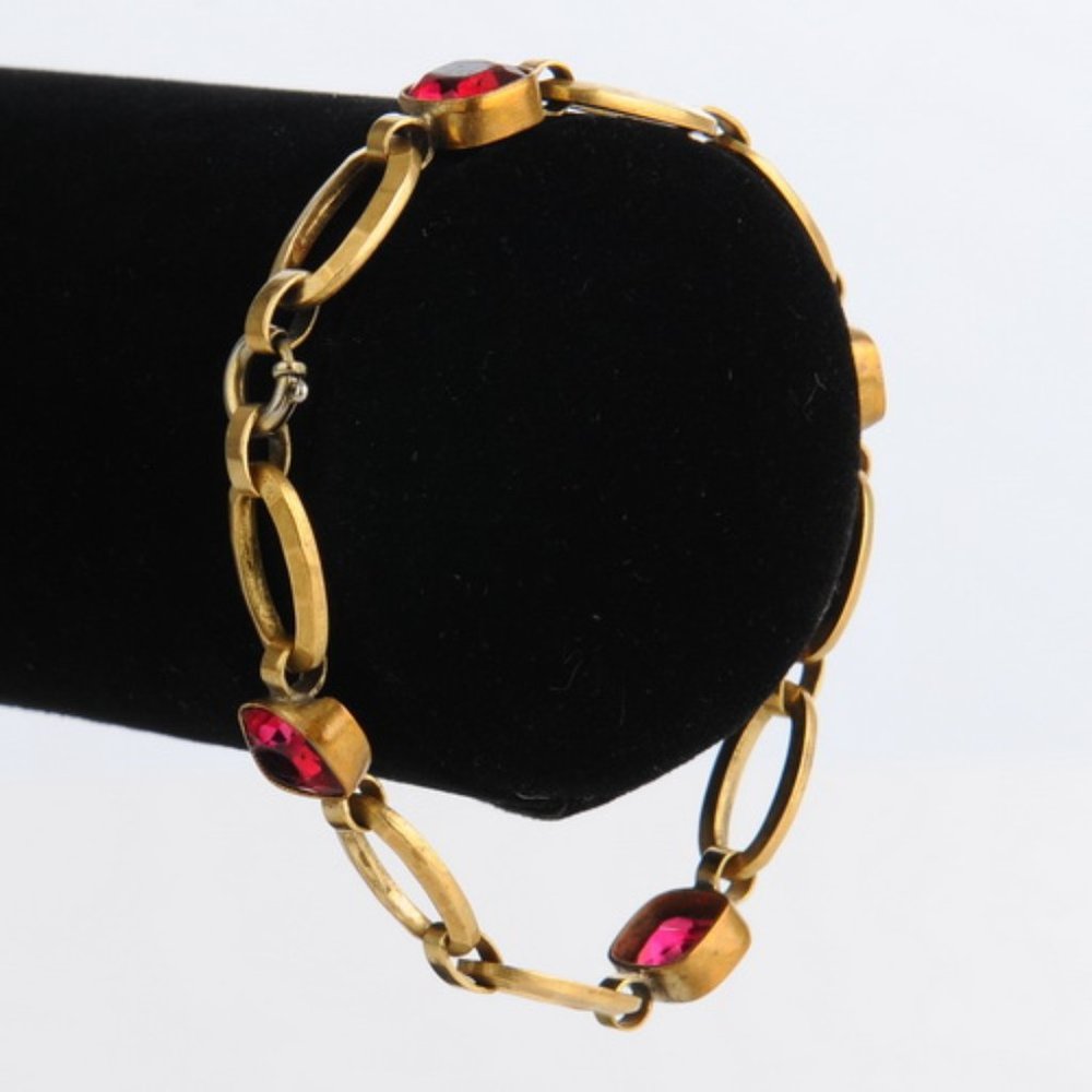 Gold Plated & Pink Crystal Bracelet from W Germany - Vintage